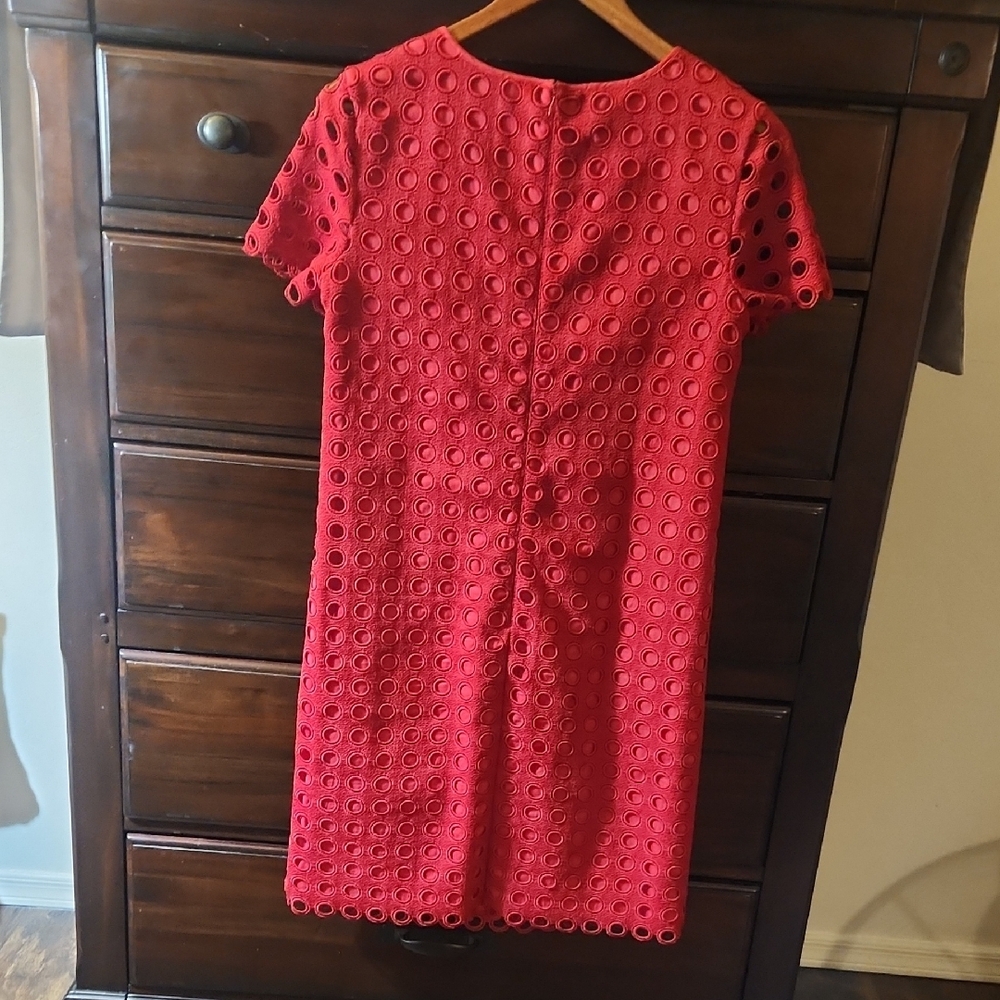 Talbots Red Eyelet Circle Lace Short Sleeve Shift Dress EUC - Picture 5 of 9